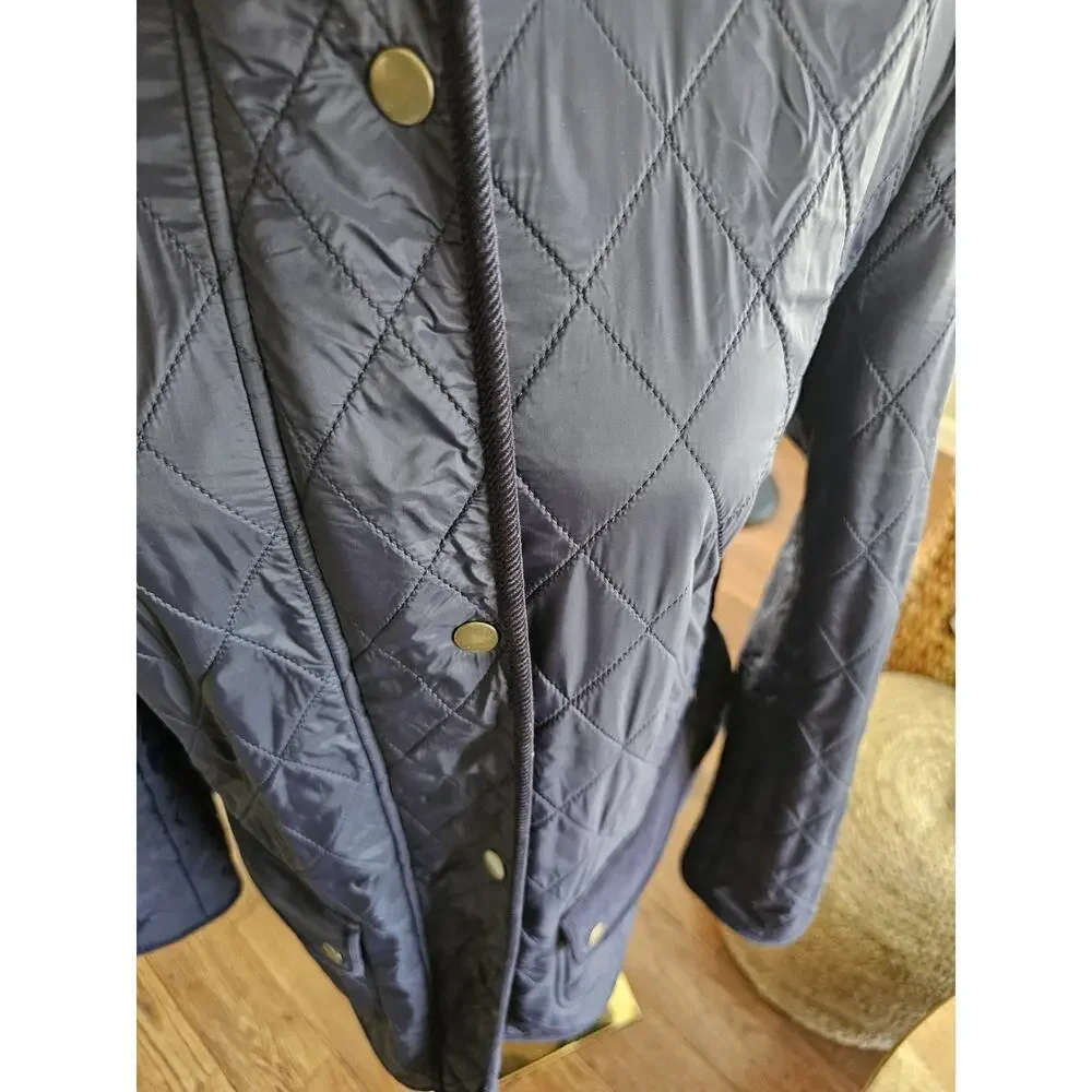 TALBOTS Navy Quilted Mid Length Barn Jacket Size L Equestrian Preppy - Picture 8 of 13
